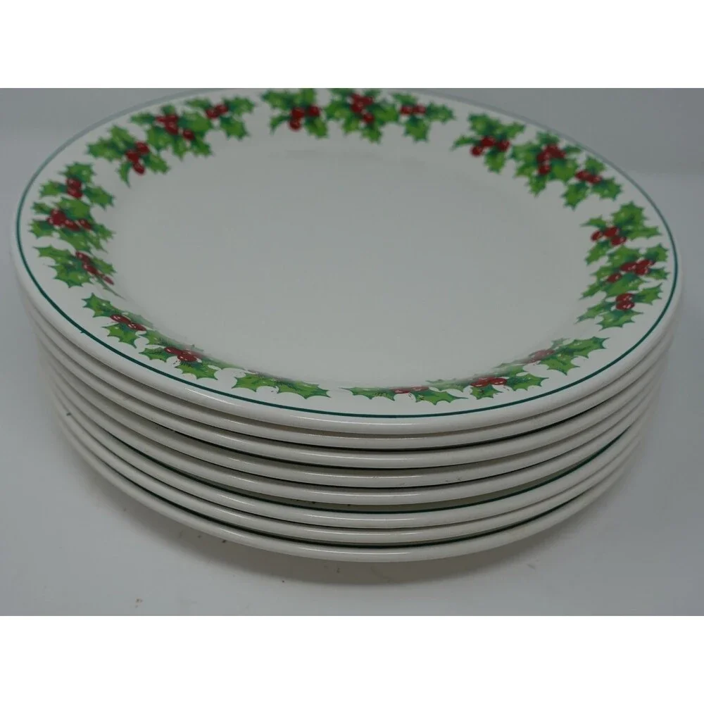 Vintage Termocrisa Crisa Mexico Holly Berry Christmas Dinnerware Set for 8